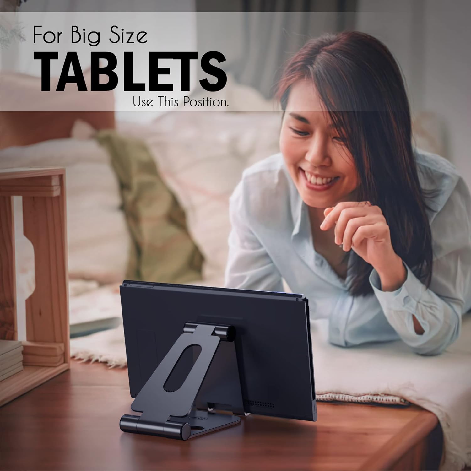 ELV Aluminum Adjustable Mobile Phone Stand – Foldable Tabletop Holder for Smartphones & Tablets